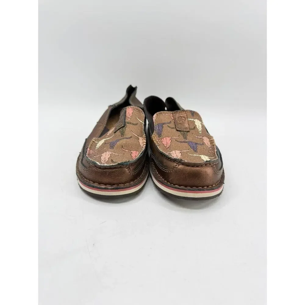 Ariat Cruiser Slip On Shoes Brown Longhorn Print Women's US 9B Leather
